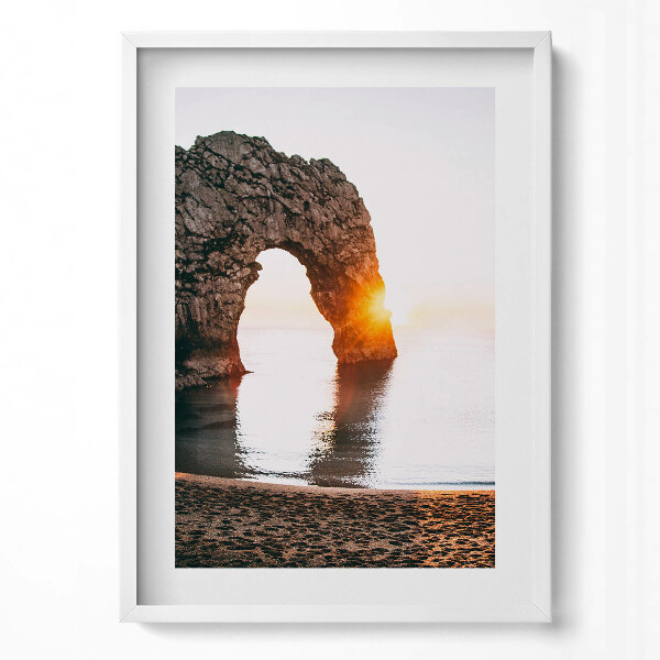 Obraz v rámu dekorativní Přímořské skály, pláž a slunce