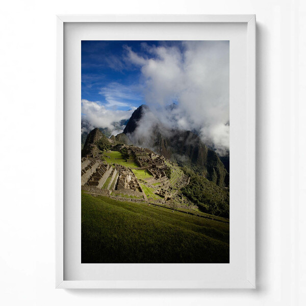 Obraz v rámu dekorativní Zelené kopce v oblacích