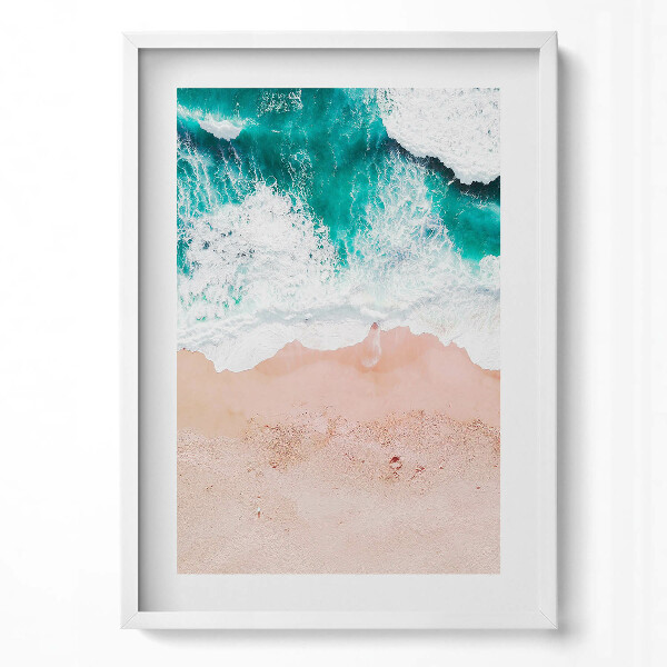 Obraz v rámu dekorativní Mořské vlny na pláži z ptačí perspektivy