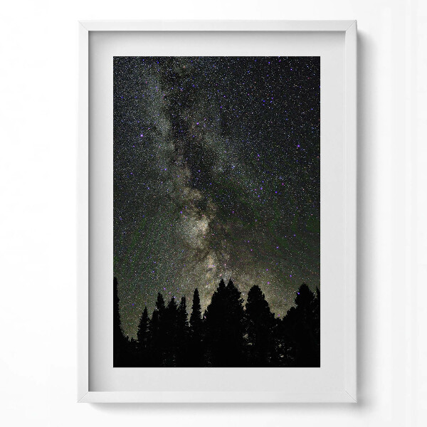 Obraz v rámu dekorativní Hvězdná obloha nad lesem