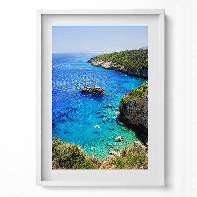 Obraz v rámu dekorativní Krajina lodi na moři a pobřeží