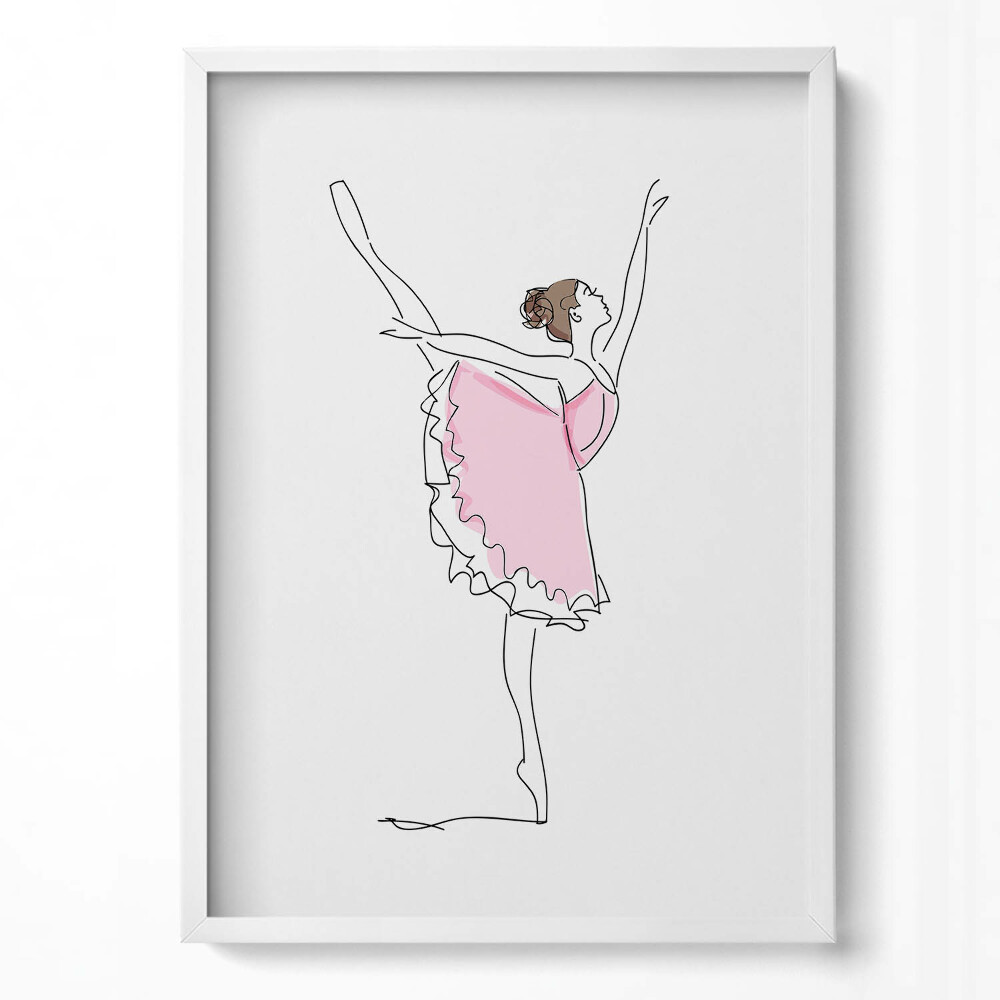 Obraz v rámu dekorativní Line-art tančících baletek