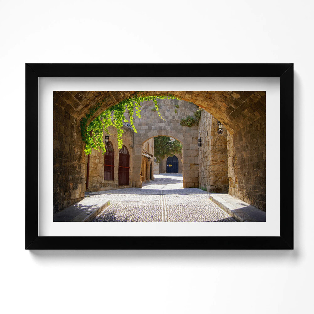 Obraz s rámem dekorativní Středověká ulice Rhodos Řecko