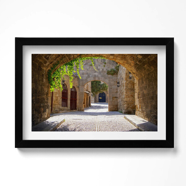 Obraz s rámem dekorativní Středověká ulice Rhodos Řecko