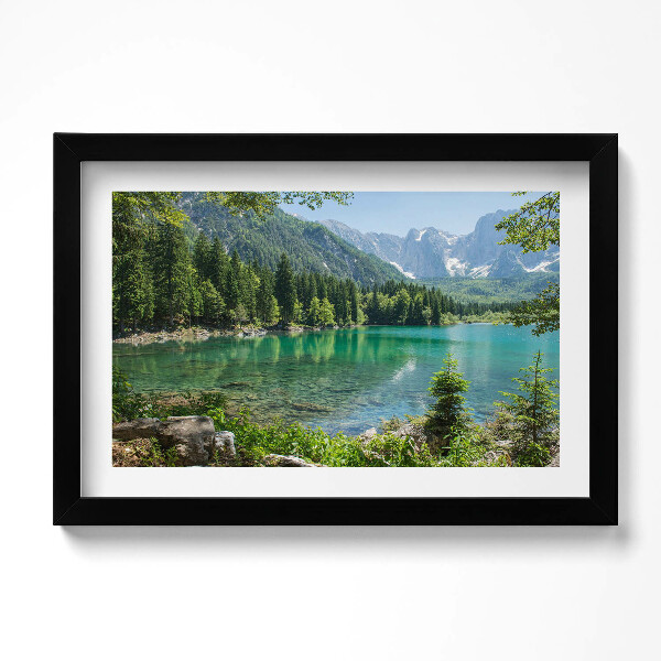 Obraz s rámem dekorativní Horská krajina jezera v lese