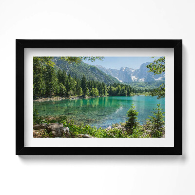 Obraz s rámem dekorativní Horská krajina jezera v lese
