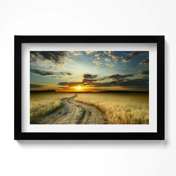 Obraz s rámem dekorativní Polní cesta a západ slunce
