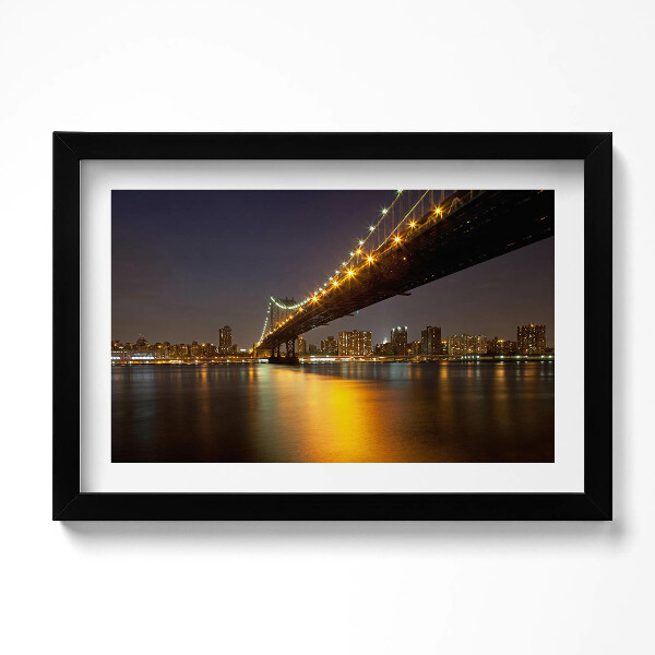 Obraz s rámem dekorativní Osvětlený Brooklynský most v New Yorku
