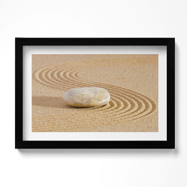 Obraz s rámem dekorativní Osamělý kámen v písku - zen