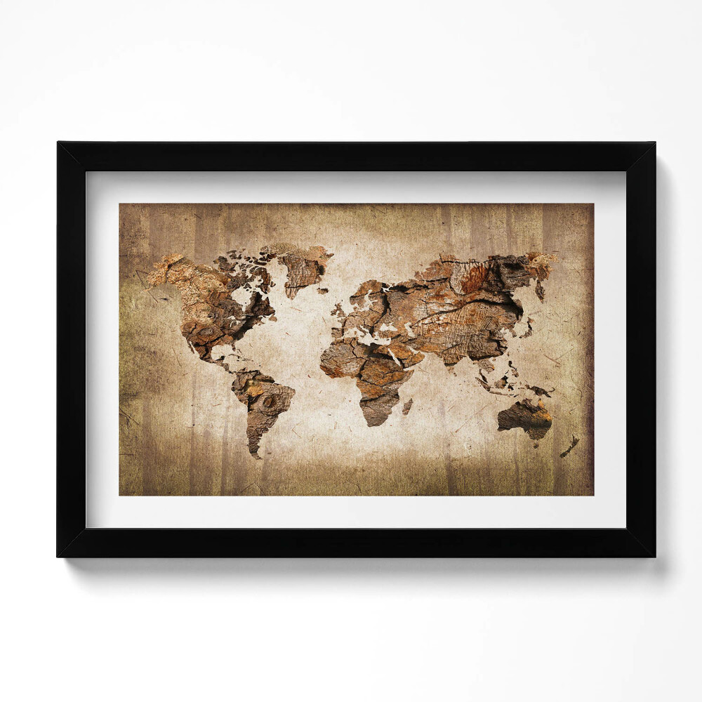 Obraz s rámem dekorativní Mapa světa ze dřeva