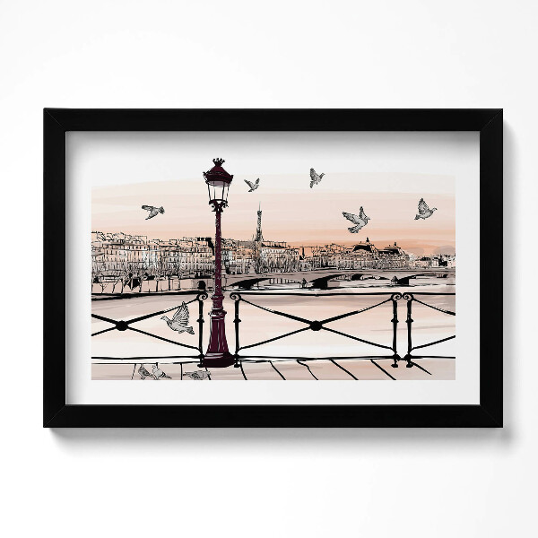 Obraz s rámem dekorativní Západ slunce nad Seinou