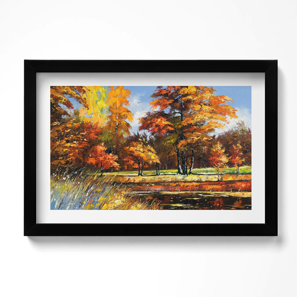 Obraz s rámem dekorativní Malovaný podzim a řeka