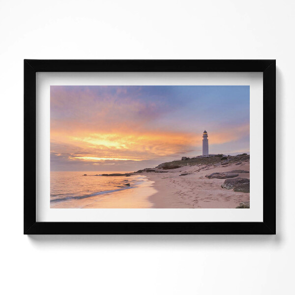 Obraz s rámem dekorativní Mořská krajina s pláží a majákem