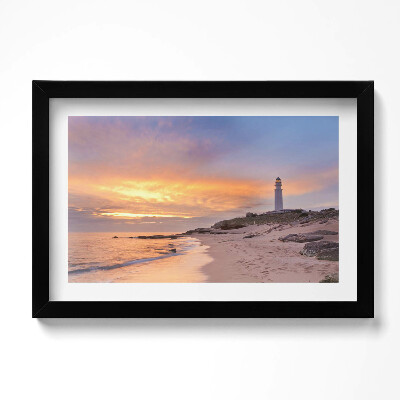 Obraz s rámem dekorativní Mořská krajina s pláží a majákem