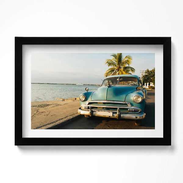 Obraz s rámem dekorativní Modré auto u moře