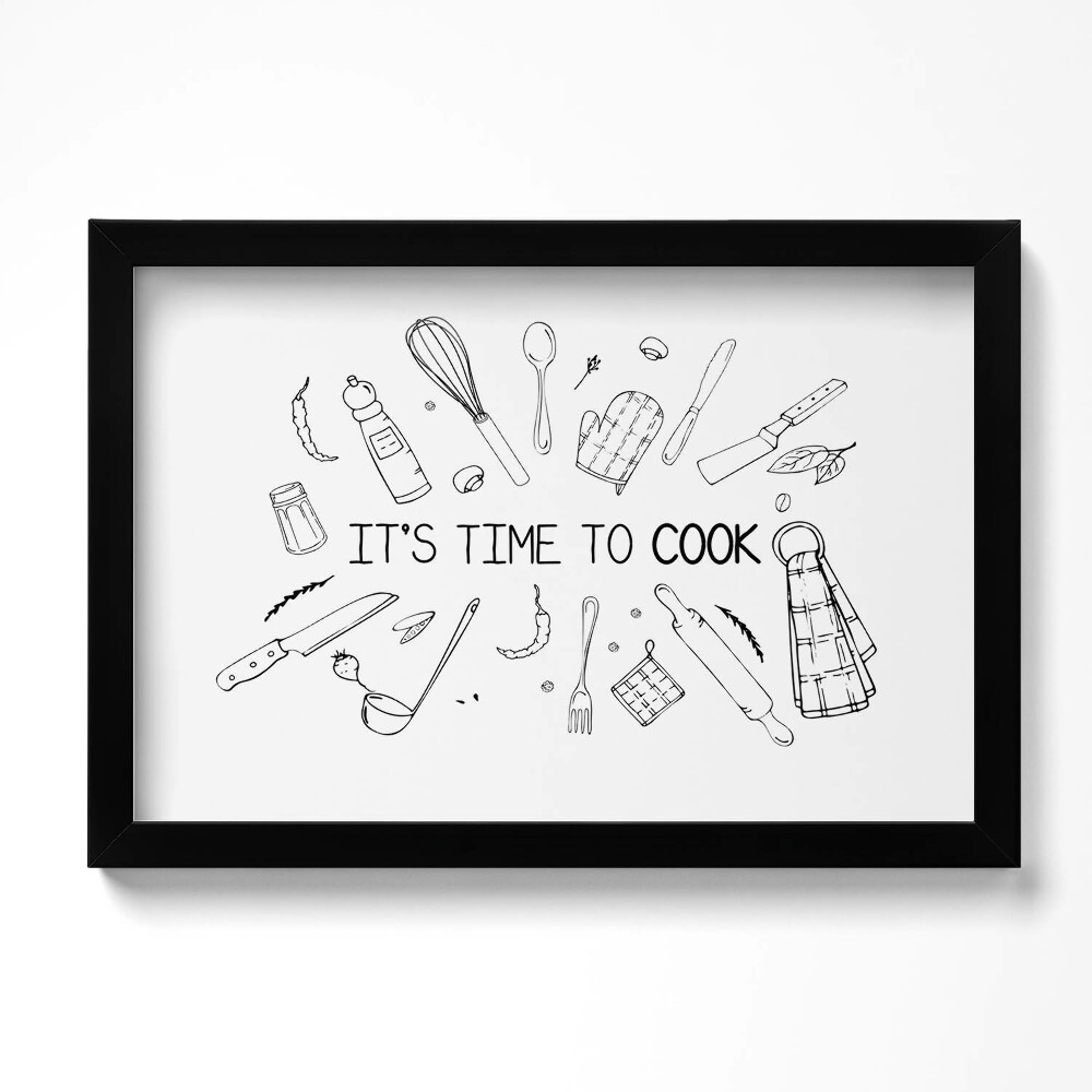 Obraz s rámem dekorativní Je čas vařit - kuchyňský nápis
