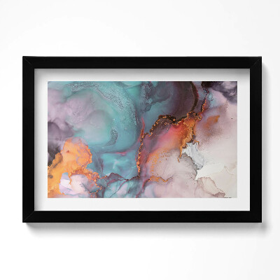 Obraz s rámem dekorativní Tyrkysový a zlatý mramor