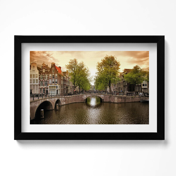 Obraz s rámem dekorativní Amsterdamské kanály uvnitř města