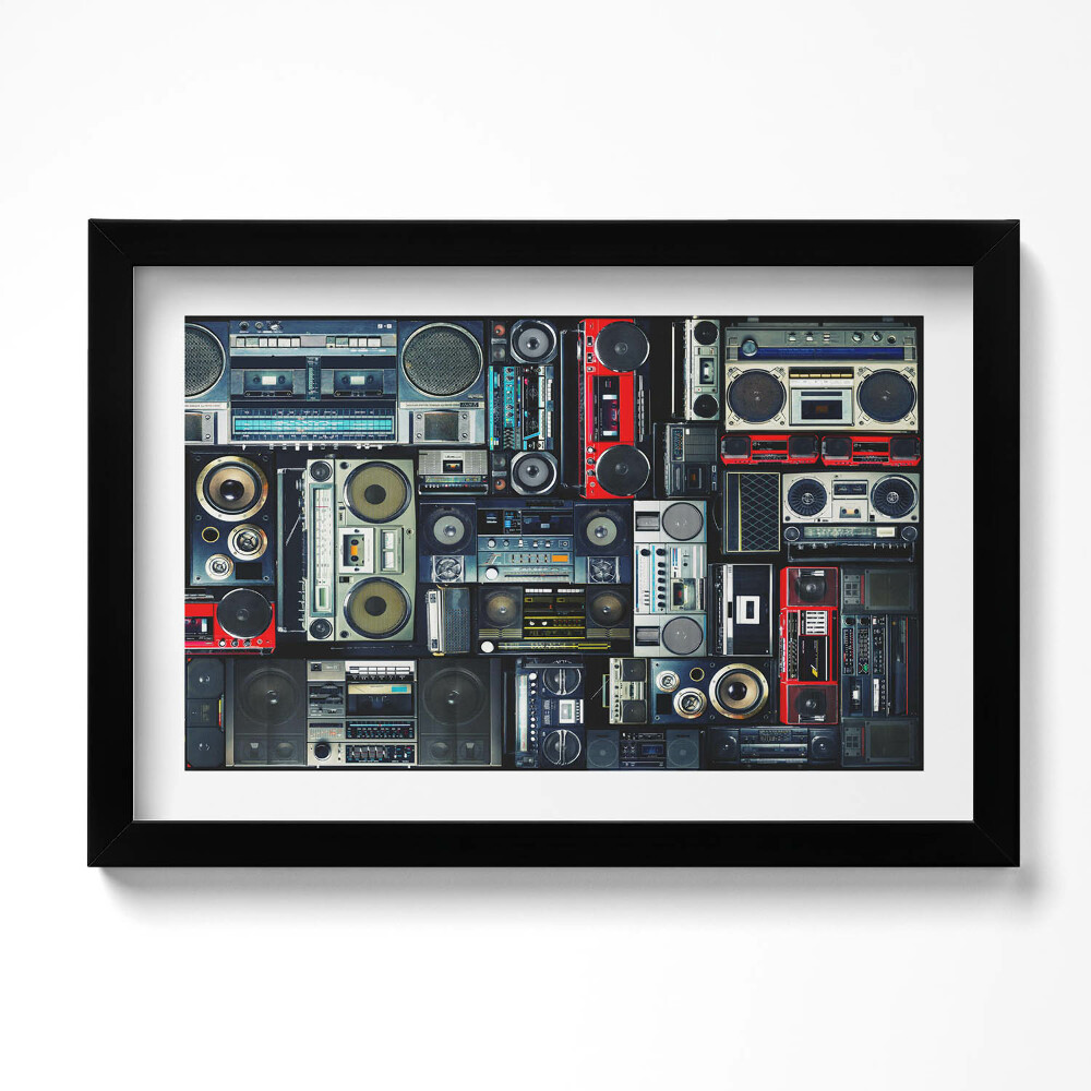 Obraz s rámem dekorativní Hudba - Vintage boombox