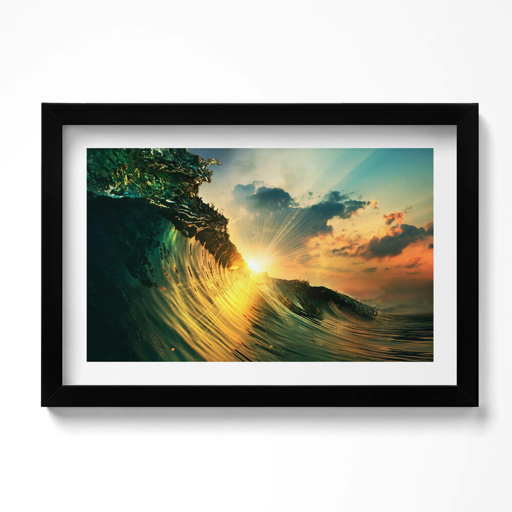 Obraz s rámem dekorativní Vlna na moři a západ slunce