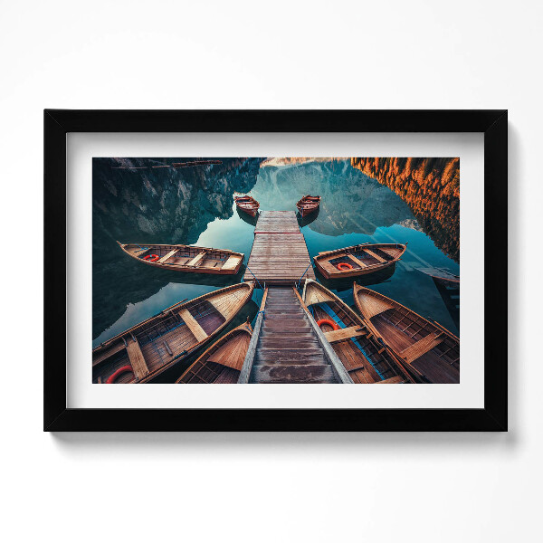 Obraz s rámem dekorativní Molo a jezero Pragser Wildsee