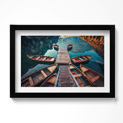 Obraz s rámem dekorativní Molo a jezero Pragser Wildsee