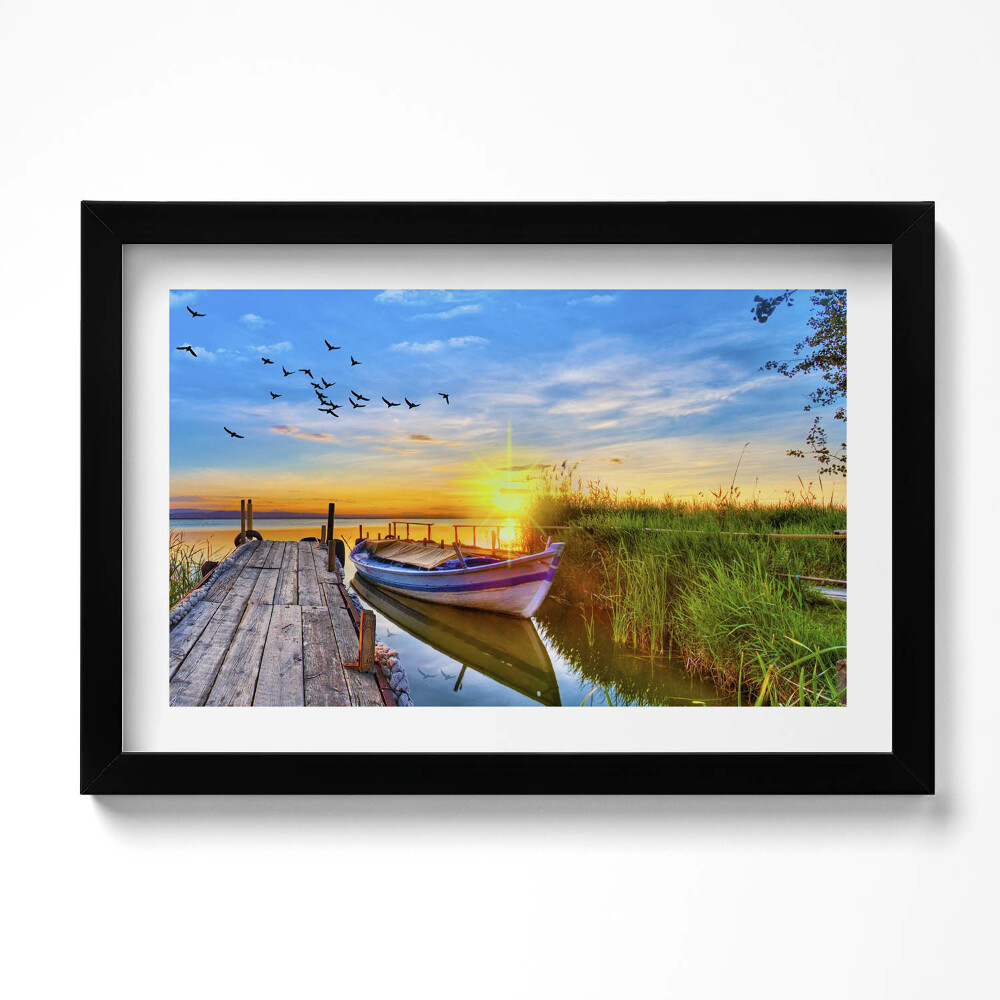 Obraz s rámem dekorativní Pohled na jezero a západ slunce