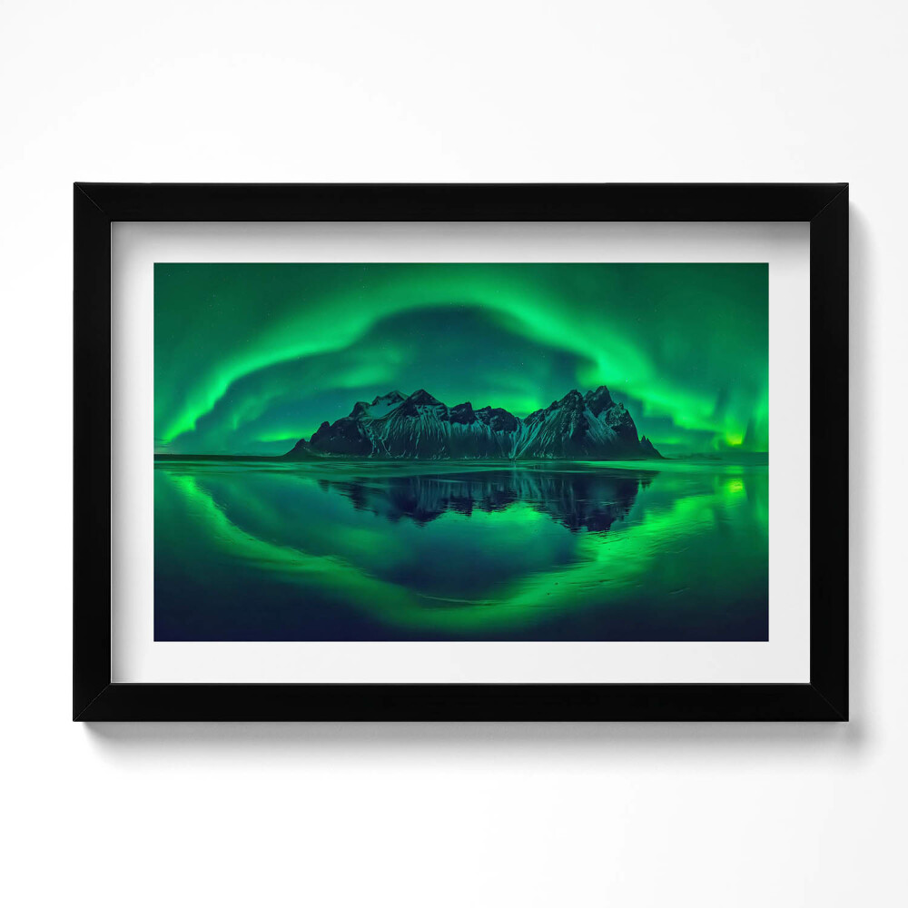 Obraz s rámem dekorativní Polární záře - zrcadlový odraz