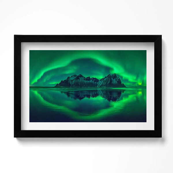 Obraz s rámem dekorativní Polární záře - zrcadlový odraz