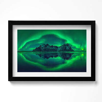 Obraz s rámem dekorativní Polární záře - zrcadlový odraz