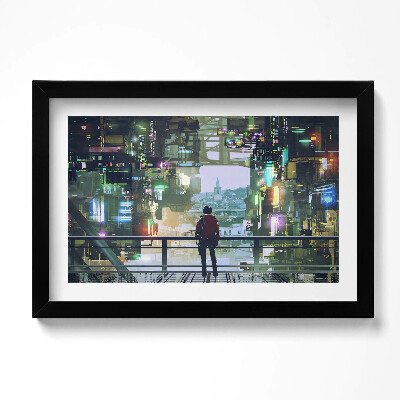 Obraz s rámem dekorativní Kyberpunkové město