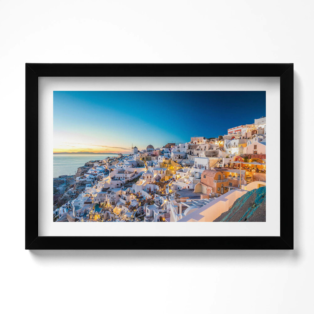 Obraz s rámem dekorativní Západ slunce na Santorini