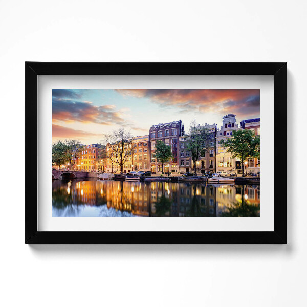 Obraz s rámem dekorativní Domy Amsterdam Nizozemsko