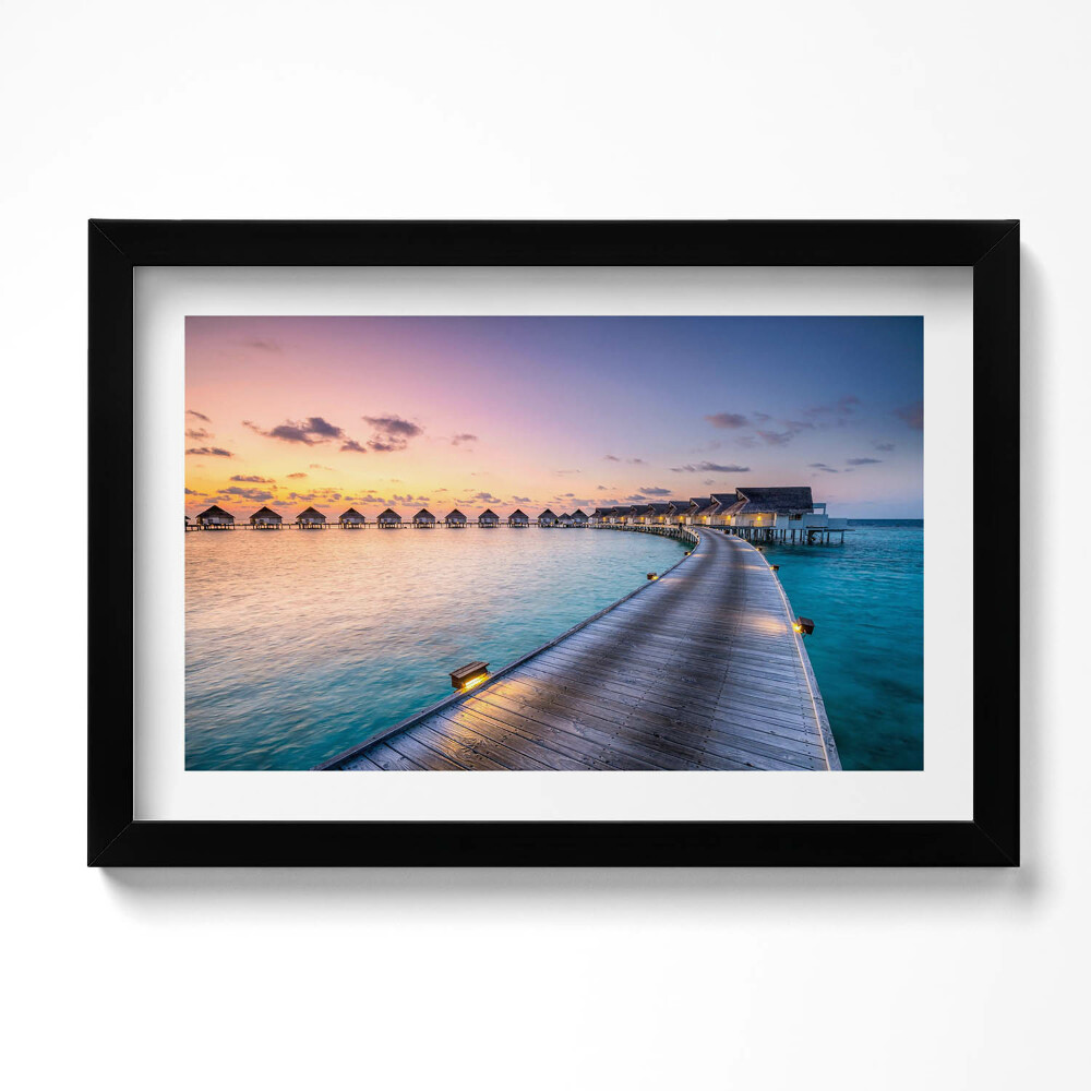 Obraz s rámem dekorativní Západ slunce na Maledivách