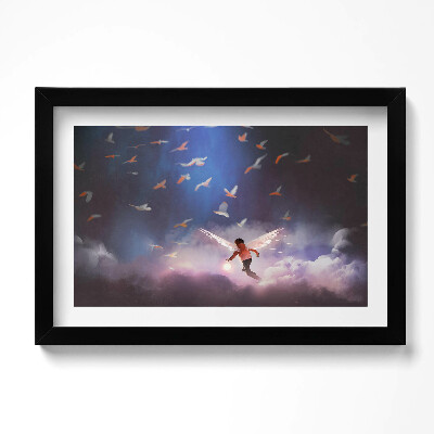 Obraz s rámem dekorativní Chlapec s andělskými křídly