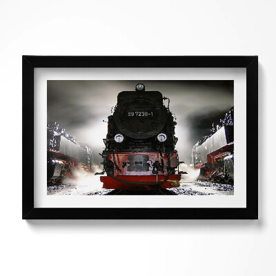 Obraz s rámem dekorativní Lokomotivy v noci