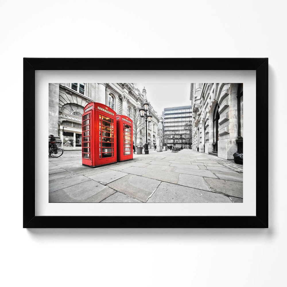 Obraz s rámem dekorativní Červené telefonní budky Londýn