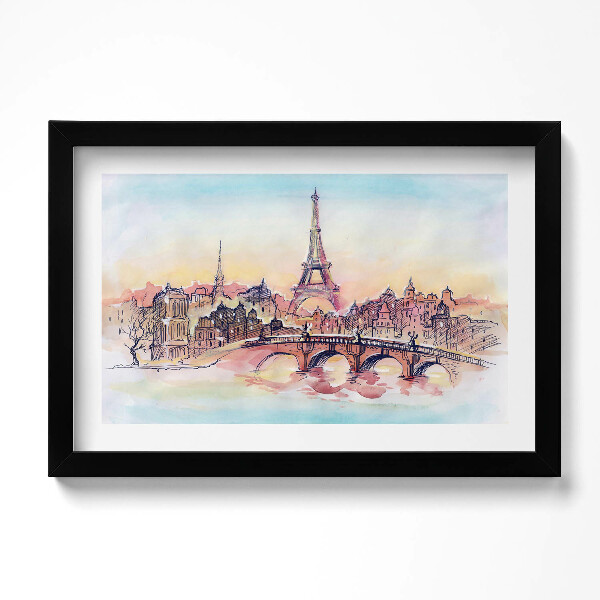 Obraz s rámem dekorativní Malovaný pohled na Paříž