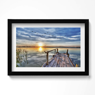 Obraz s rámem dekorativní Západ slunce u jezera
