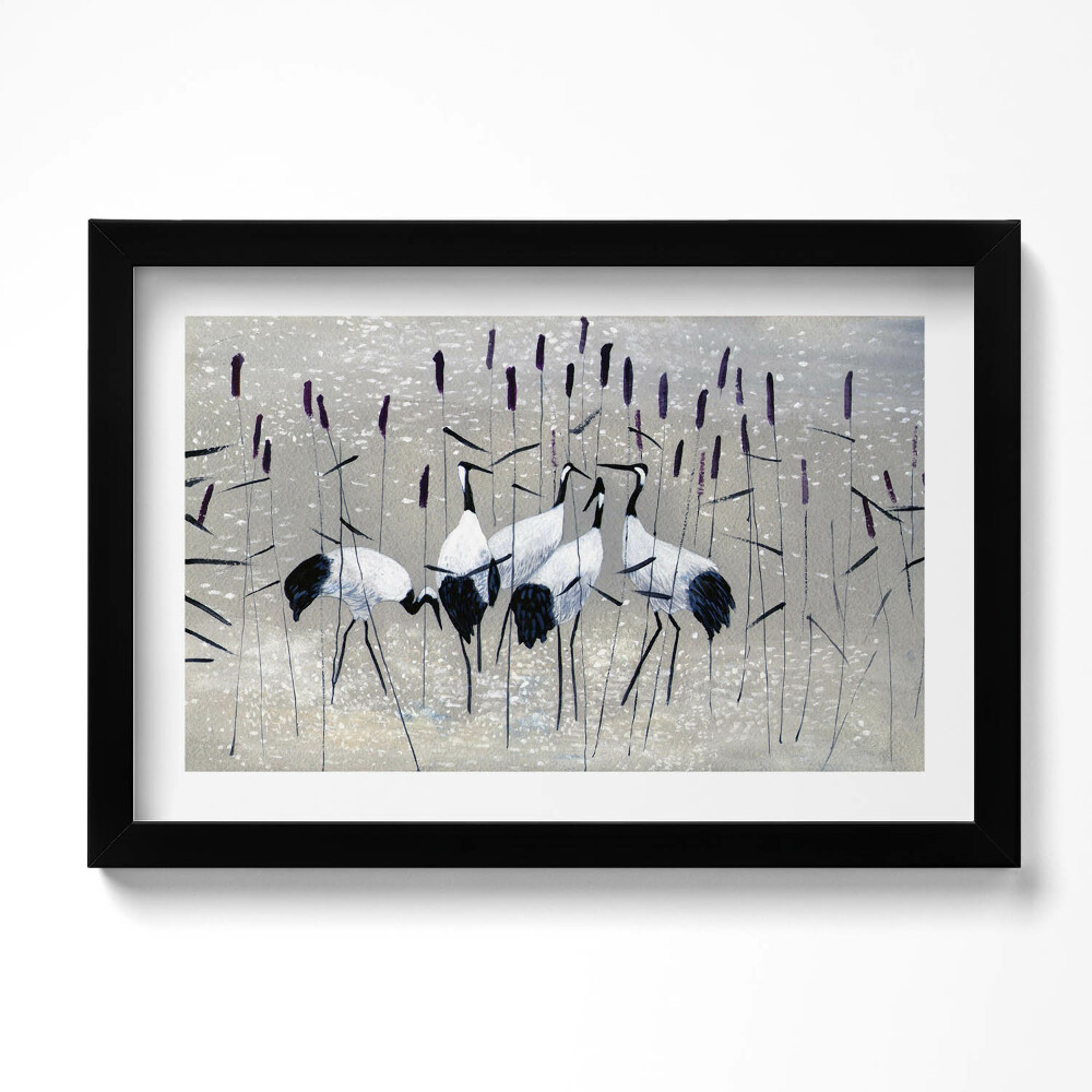 Obraz s rámem dekorativní Jeřábi v rákosí