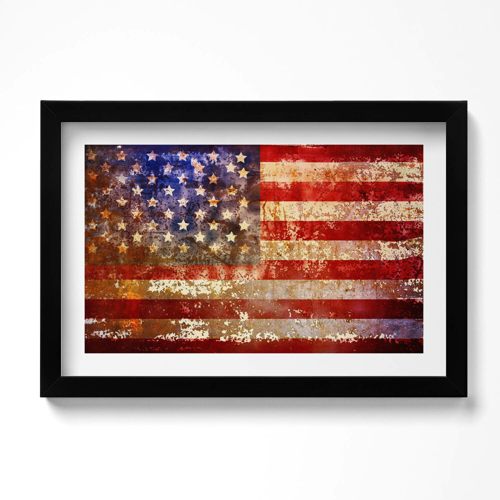 Obraz s rámem dekorativní Vlajka USA v retro stylu