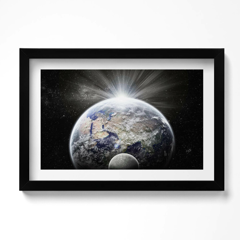 Obraz s rámem dekorativní Pohled na Zemi a Měsíc