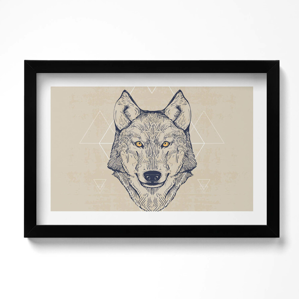 Obraz s rámem dekorativní Vlčí hlava
