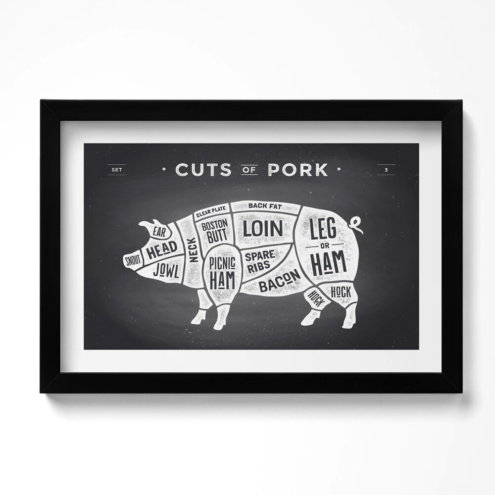 Obraz s rámem dekorativní Prase - vepřový řezník plakát