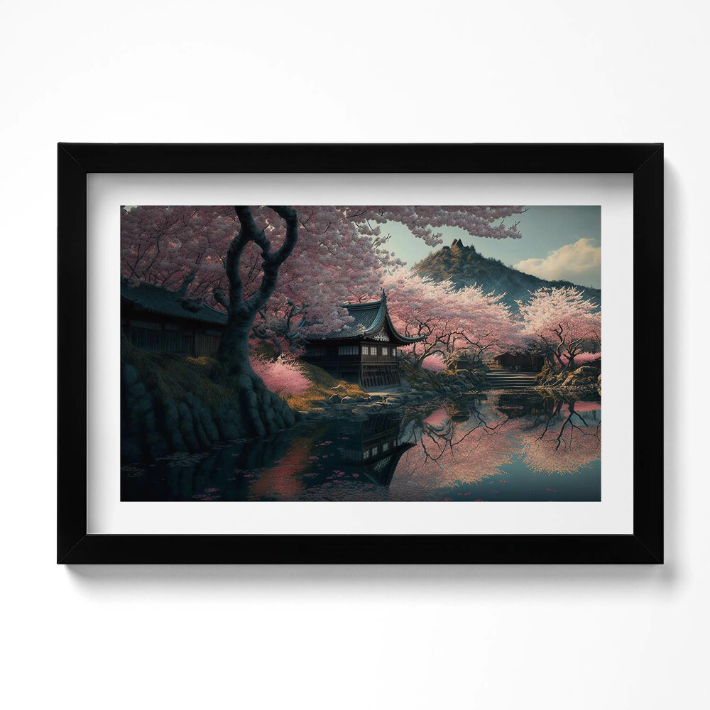 Obraz s rámem dekorativní Krásný asijský třešňový květ