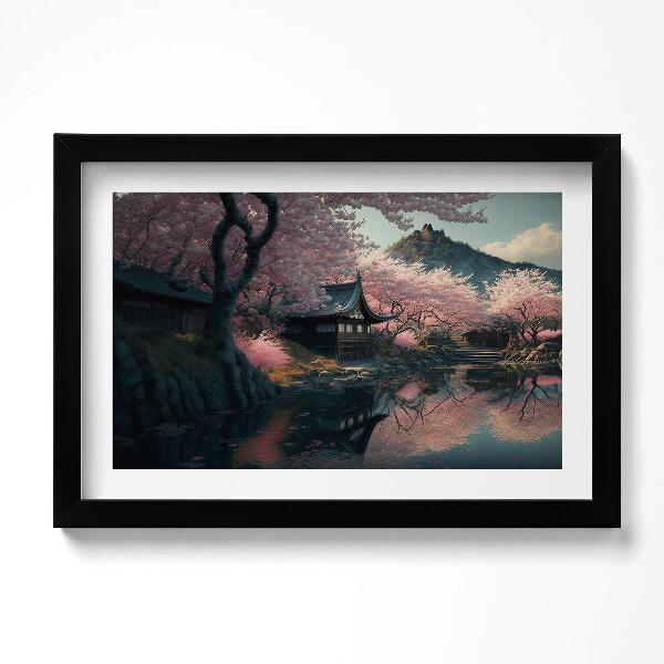 Obraz s rámem dekorativní Krásný asijský třešňový květ