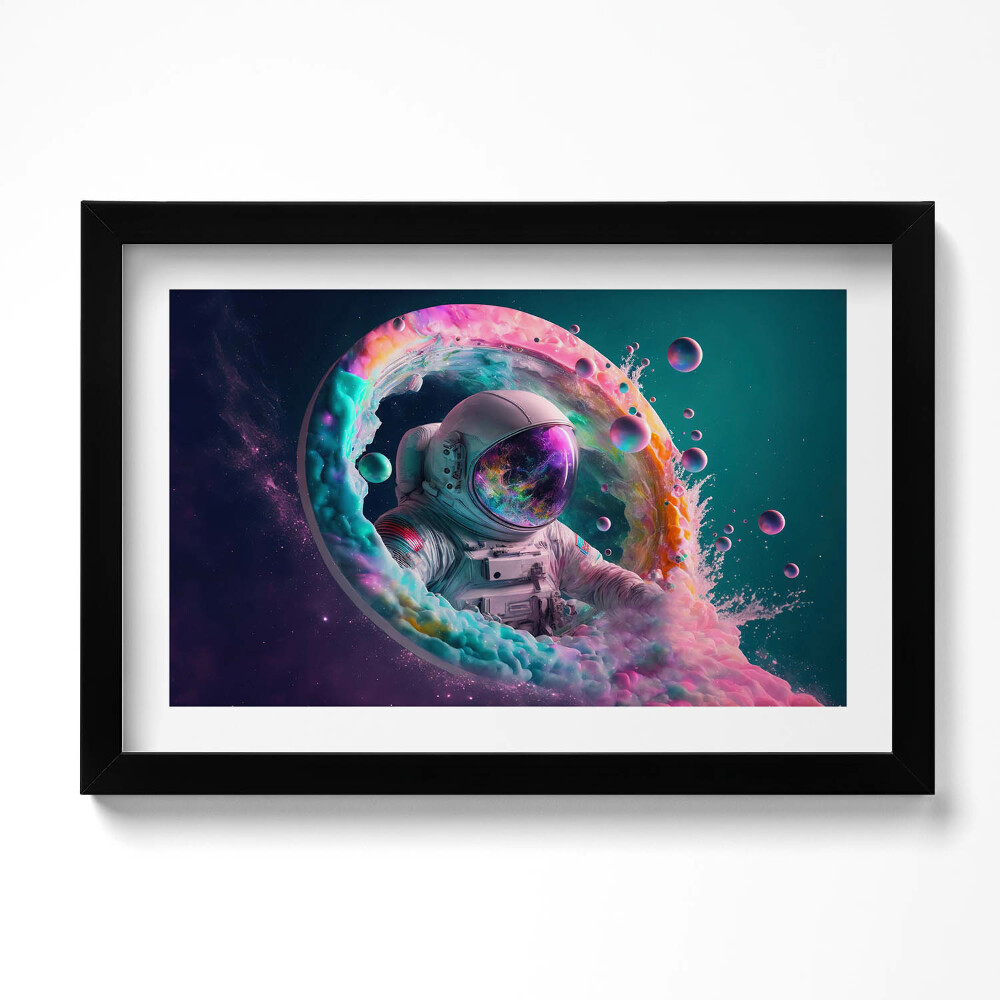 Obraz s rámem dekorativní Kosmonaut barevné mraky
