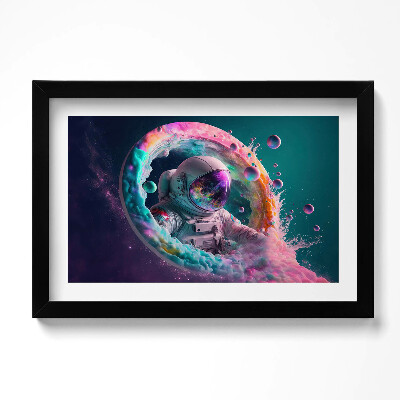 Obraz s rámem dekorativní Kosmonaut barevné mraky