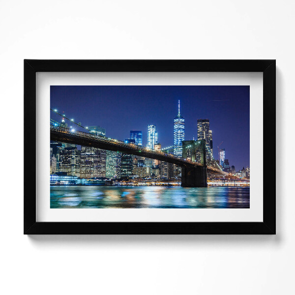 Obraz s rámem dekorativní Brooklynský most v New Yorku v noci