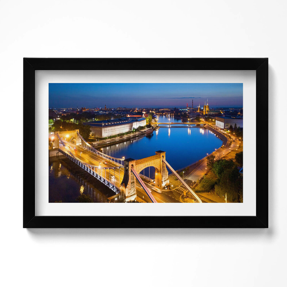 Obraz s rámem dekorativní Město v noci Wrocław